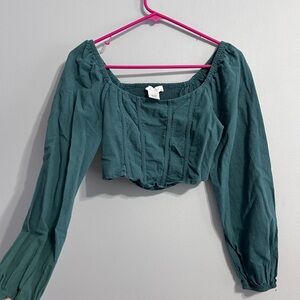 Elegant Green Long Sleeve Women's Top